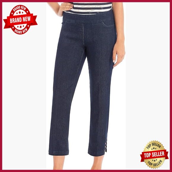 Pull-On Ankle Pants with Tummy Control and Pockets Mid Rise Fit